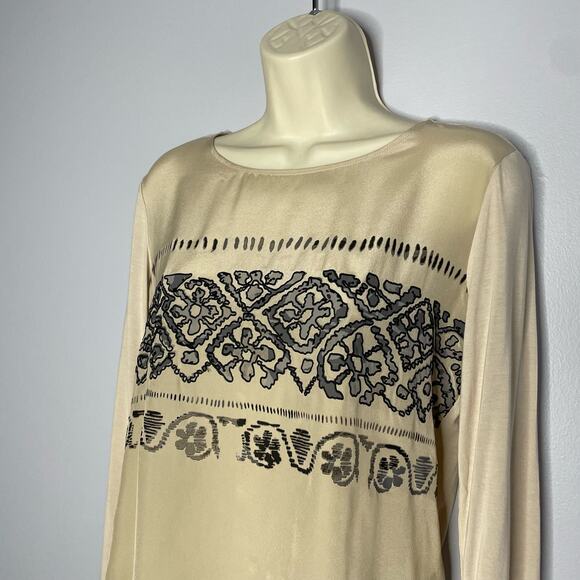 Weekend Max Mara Beige Embroidered Long Sleeve Blouse Lightweight Women’s S - Picture 4 of 9